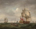 An English frigate coming into port and making ready to anchor - (after) Peter Monamy