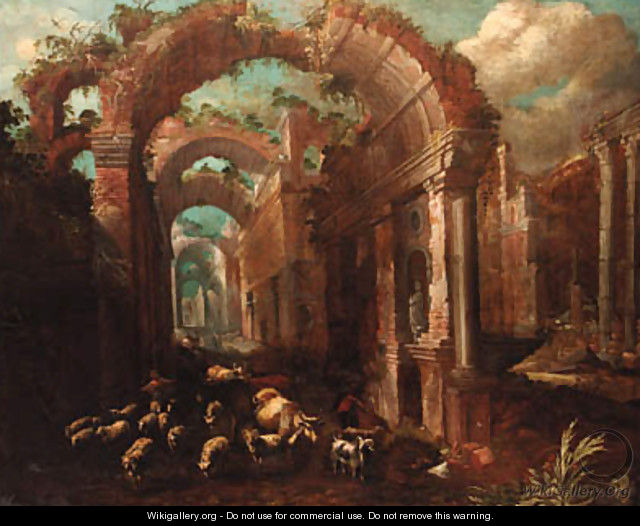 A capriccio of a ruined classical arcade - (after) Pauwels Franck, Called Paolo Fiammingo