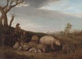 A swineherd with pigs in a landscape - (after) Paulus Potter