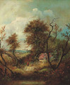 A figure on a wooded track, a cottage beyond - (after) Patrick Nasmyth