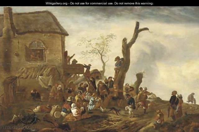 Peasants making merry by a cottage - (after) Philips Wouwerman