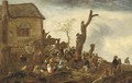 Peasants making merry by a cottage - (after) Philips Wouwerman