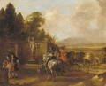 Horsemen and elegant figures before a statue - (after) Philips Wouwerman