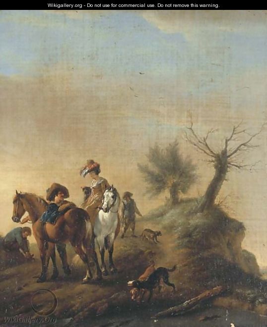 Elegant figures resting on a track - (after) Philips Wouwerman