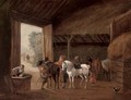A stable interior with two figures mounting horses - (after) Philips Wouwerman