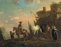 A landscape with travellers resting at an inn - (after) Philips Wouwerman