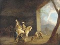 A hawking party setting out from a barn - (after) Philips Wouwerman