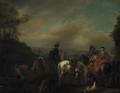 A hawking party at rest in a landscape - (after) Philips Wouwerman