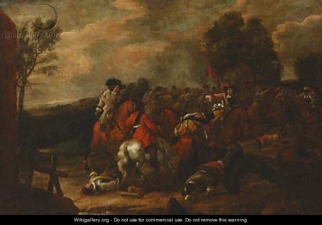 A cavalry skirmish - (after) Philips Wouwerman