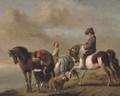 A landscape with horsemen by a bank - (after) Philips Wouwerman