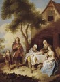 Minstrels performing for a couple at a table outside an inn - (after) Mercier, Philippe