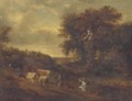 A wooded landscape with a herdsman and his cattle on a track - (after) Philip Jakob