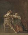 An elegant couple in an interior 2 - (after) Pieter Codde