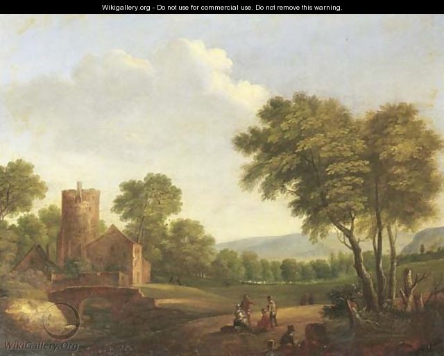 A wooded landscape with travellers resting by a tree - (after) Pieter Bout