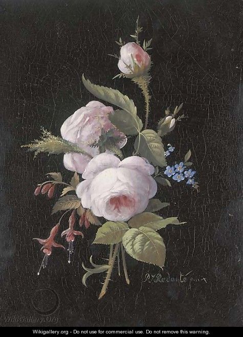 A bouquet of roses, forget-me-nots and fuchsia - (after) Pierre-Joseph Redoute