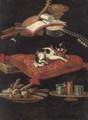 A spaniel on an embroidered cushion with a plate of sweetmeats - (after) Pier Francesco Cittadini