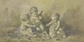 Three putti lighting a fire en grisaille - (after) Piat Joseph Sauvage