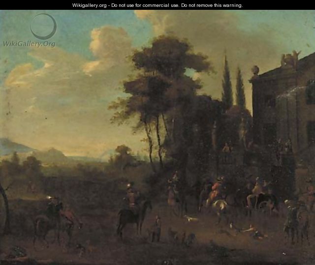 A Hunting Party Gathered By A Villa - (after) Philips Wouwerman