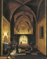 The interior of a church by night, with elegant company and priests at a decorated altar in a side chapel - (after) Peeter, The Younger Neeffs