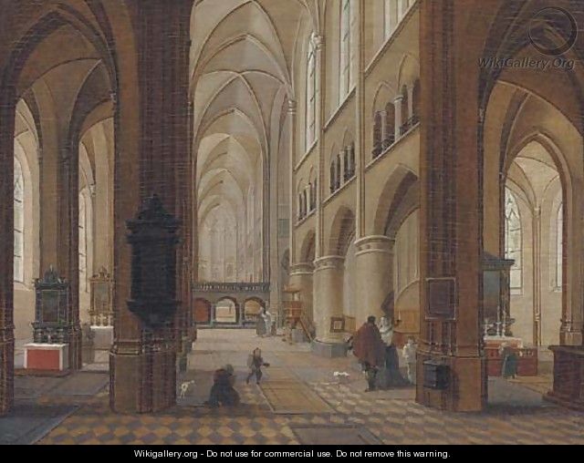 A church interior with elegant company in the foreground - (after) Peeter, The Younger Neeffs