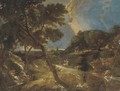 An extensive landscape with a stag hunt - (after) Pieter Meulener