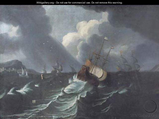 Three-masters and other shipping in a storm - (after) Pieter The Younger Mulier (Tampesta, Pietro)