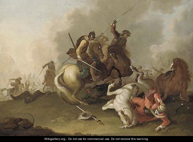 A cavalry skirmish - (after) Pieter Meulener