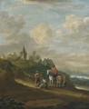 A dune landscape with peasants resting on a track, a town beyond - (after) Pieter Molijn