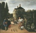 Elegant figures playing skittles in a landscaped park - (after) Pieter De Hooch