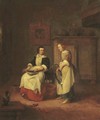 An interior with a woman and her maid - (after) Pieter De Hooch