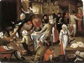 Peasants feasting and making music in an inn - (after) Marten Van Cleve