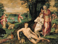 The Creation of Eve, with the Creation of the Sky, the Earth, the Animals and Adam beyond - (after) Maerten De Vos