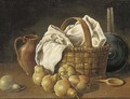 An earthenware jug, a basket with a white table-cloth - (after) Luis Eugenio Melendez