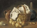 An earthenware jug, a basket with a white table-cloth - (after) Luis Eugenio Melendez