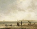 A coastal landscape with fishermen with their catch in the foreground - (after) Ludolf Backhuysen