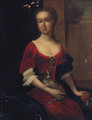 Portrait Of A Lady, Three-Quarter-Length, In A Red Dress And Blue Shawl, Resting Her Hand On An Orange, With A Spaniel On Her Lap - (after) Dahl, Michael