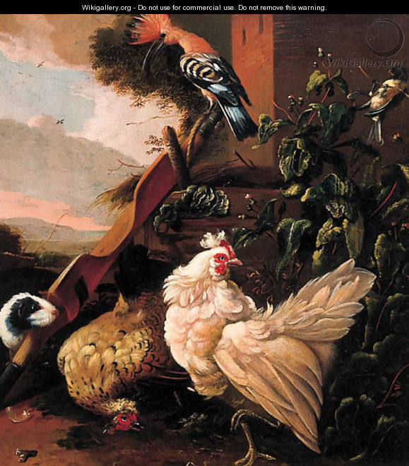 Poultry by a yoke and a well on a farmyard - (after) Melchior De Hondecoeter