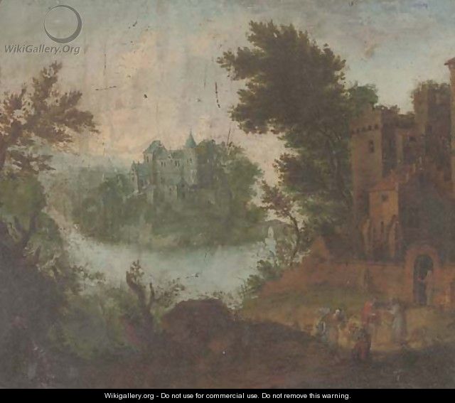 A landscape with Tobit and Anna - (after) Matthys Schoevaerts