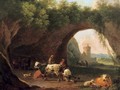 Peasants with their cattle and sheep by the entrance to a grotto - (after) Nicolaes Berchem