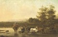 An Italianate landscape with drovers fording a river - (after) Nicolaes Berchem