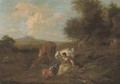 A wooded landscape with figures and cattle at rest, a ploughman beyond - (after) Nicolaes Berchem