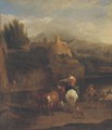 A river landscape with a drover, his cattle and other figures - (after) Nicolaes Berchem