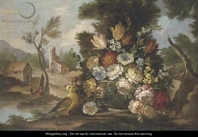 Mixed flowers in a basket in a clearing - (after) Nicola Casissa