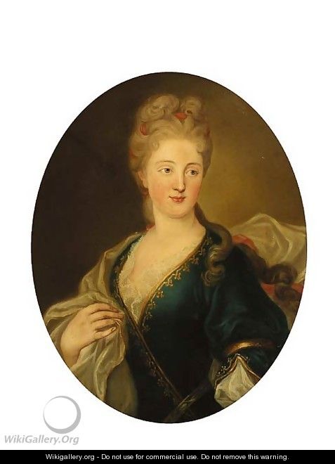 Portrait of a lady, half-length, in a blue dress and white wrap - (after) Largilliere, Nicholas de