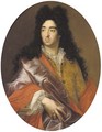 Portrait of a gentleman, half-length, in a gold brocade coat, a lilac wrap and a lace chemise - (after) Largilliere, Nicholas de