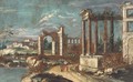 A capriccio of classical ruins with peasants on a track - (after) Michele Marieschi