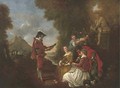 Elegant company in a landscape with a gentleman making music - (after) Lancret, Nicolas
