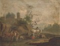 A landscape with a milkmaid, cattle and other figures by a river - (after) Nicolaes Berchem