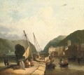 Figures in a harbour, loading supplies - (after) John Sell Cotman