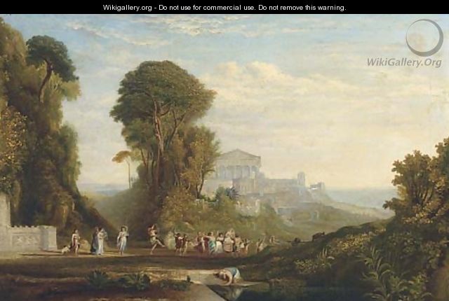 A Bacchanalean procession in an Arcadian landscape - (after) John Martin